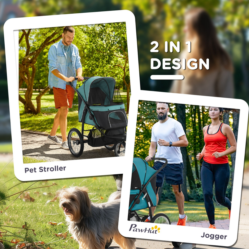 PawHut 3 Wheel Pet Stroller, for Medium Small Dogs, Foldable Cat Pram - Green