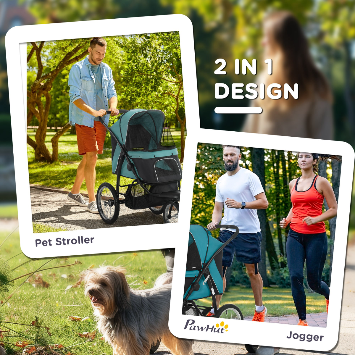 PawHut 3 Wheel Pet Stroller, for Medium Small Dogs, Foldable Cat Pram - Green