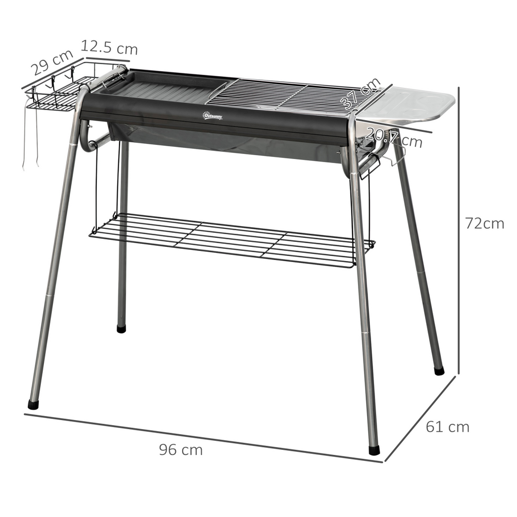Outsunny Charcoal BBQ Grill with Griddle Plate, Black