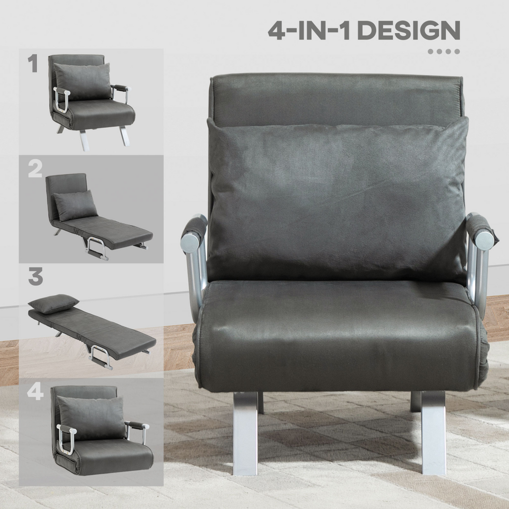 Sofa Bed Foldable Portable Armchair Sleeper Lounge  Pillow Dark Grey