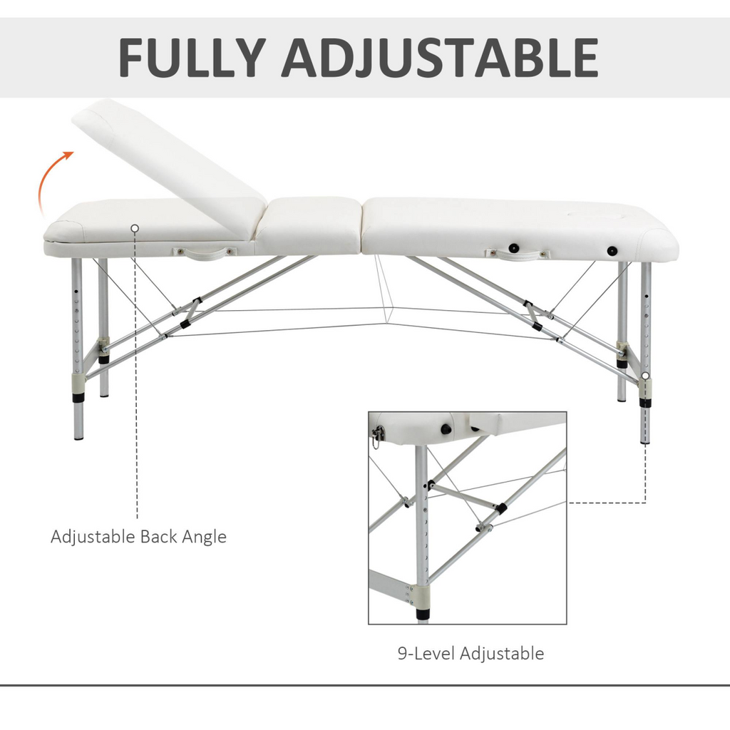 HOMCOM Folding PVC Leather Massage Table Aluminium Frame with Headrest