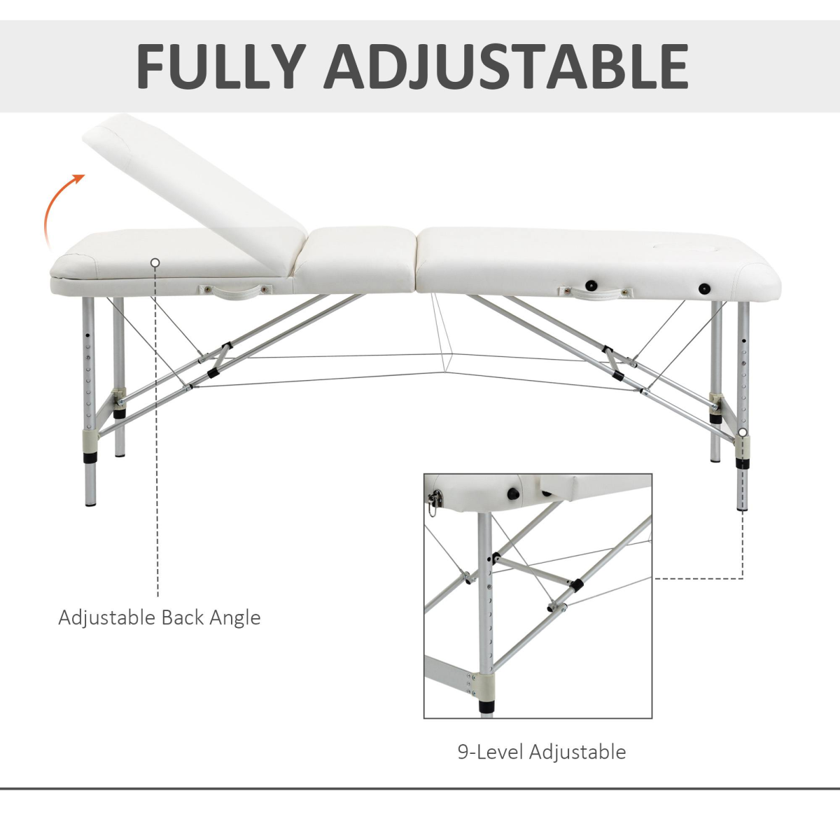 HOMCOM Folding PVC Leather Massage Table Aluminium Frame with Headrest