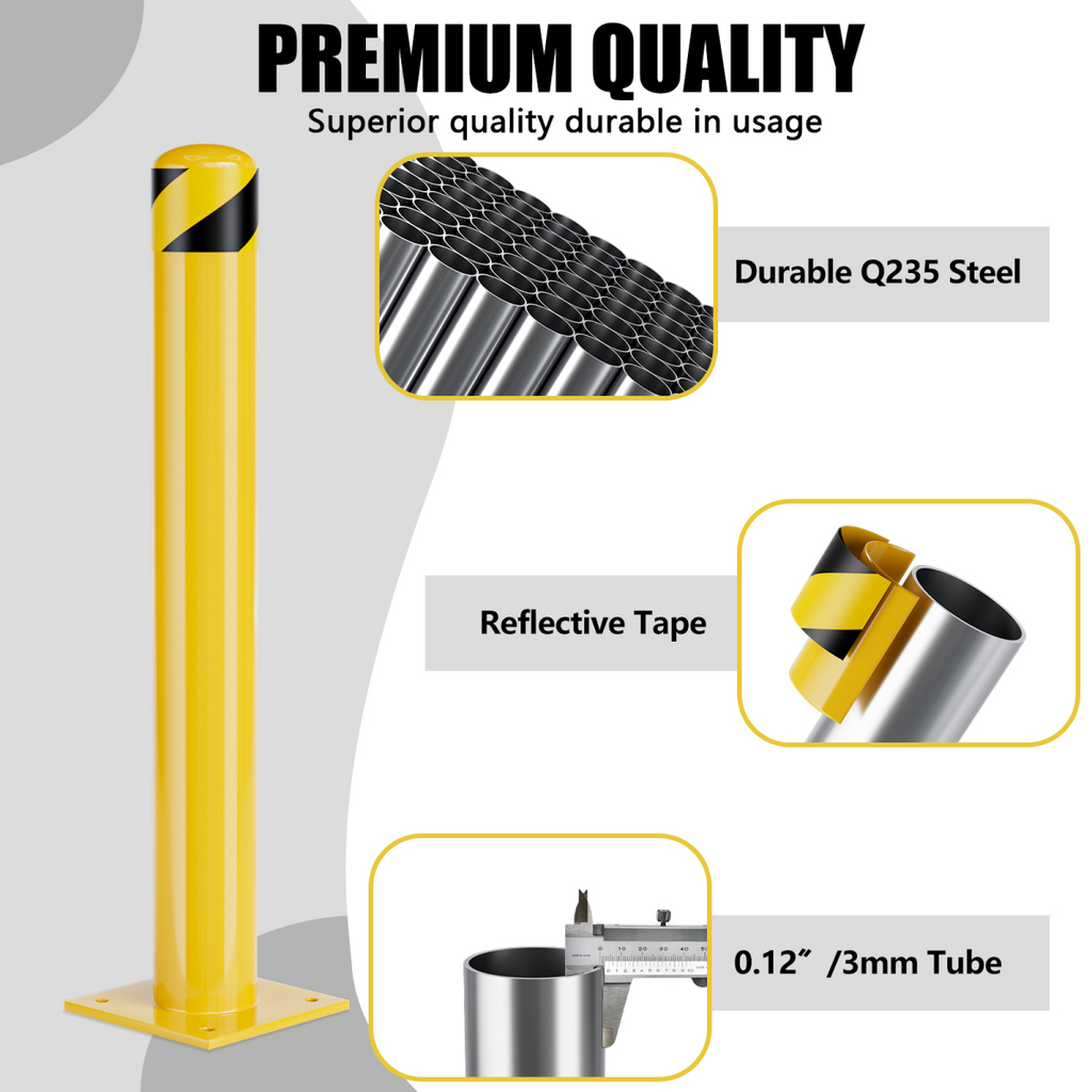 Parking Bollard Post, 36inch Bollards Steel, 4.5 Inch Diameter Bollard Covers, Yellow Powder Coated Safety Parking Barrier Post, for Traffic Sensitive Areas