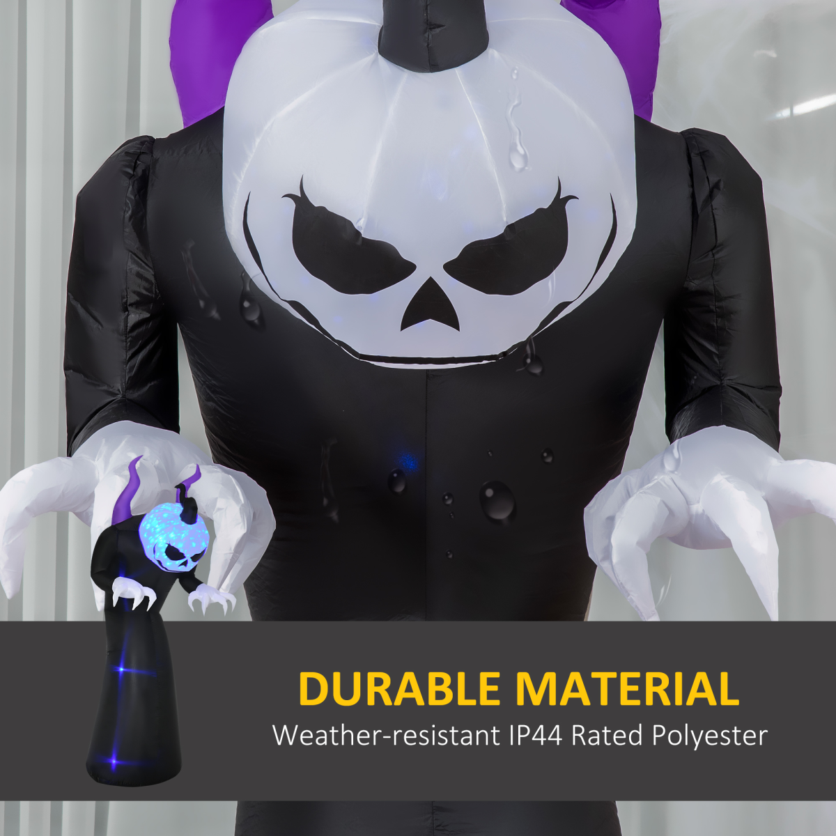 7ft Inflatable Halloween Ghost Horns Blow-Up Outdoor LED Display Flame Effect