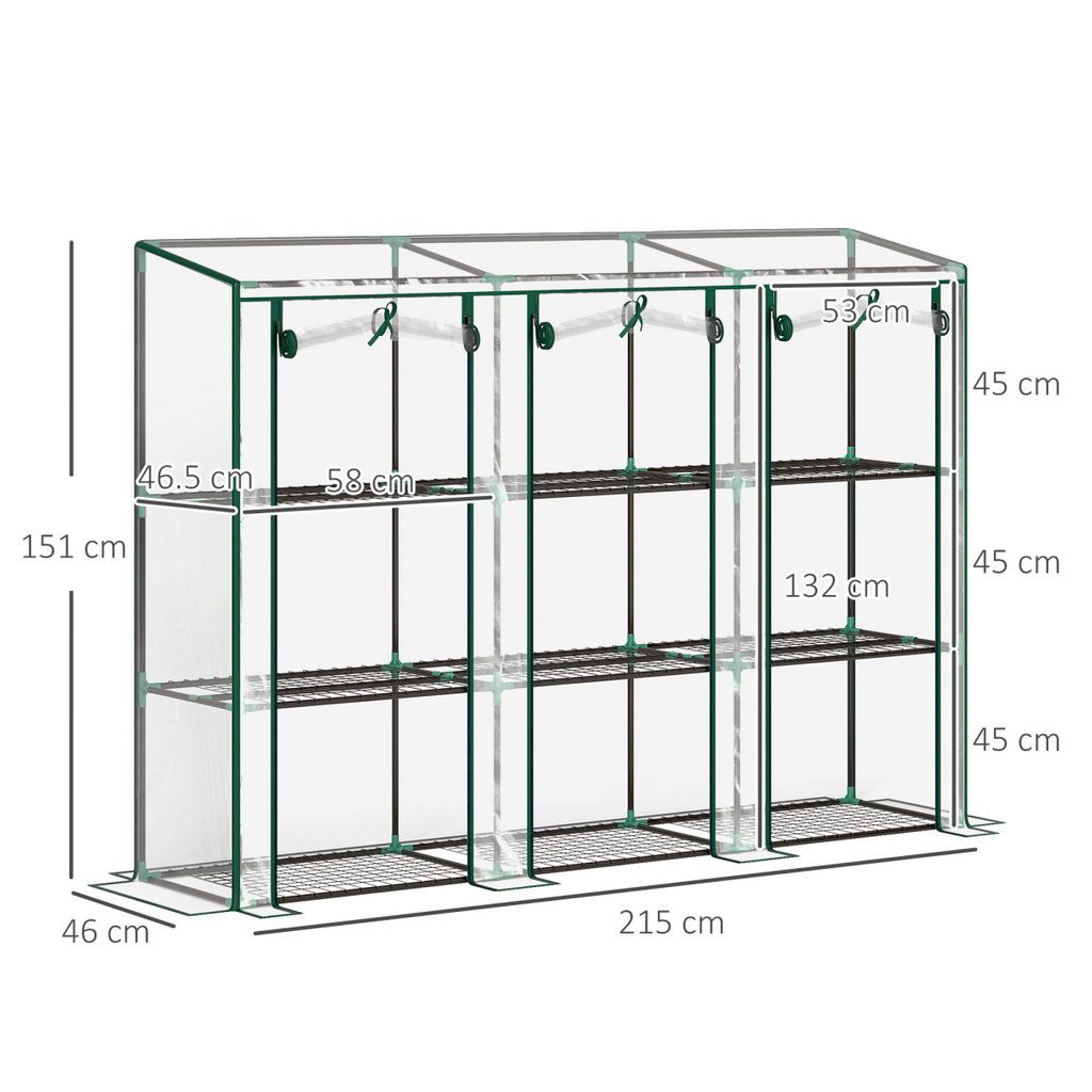 Outsunny 3 Tier Lean-to Mini Greenhouse with Plastic Cover, Clear