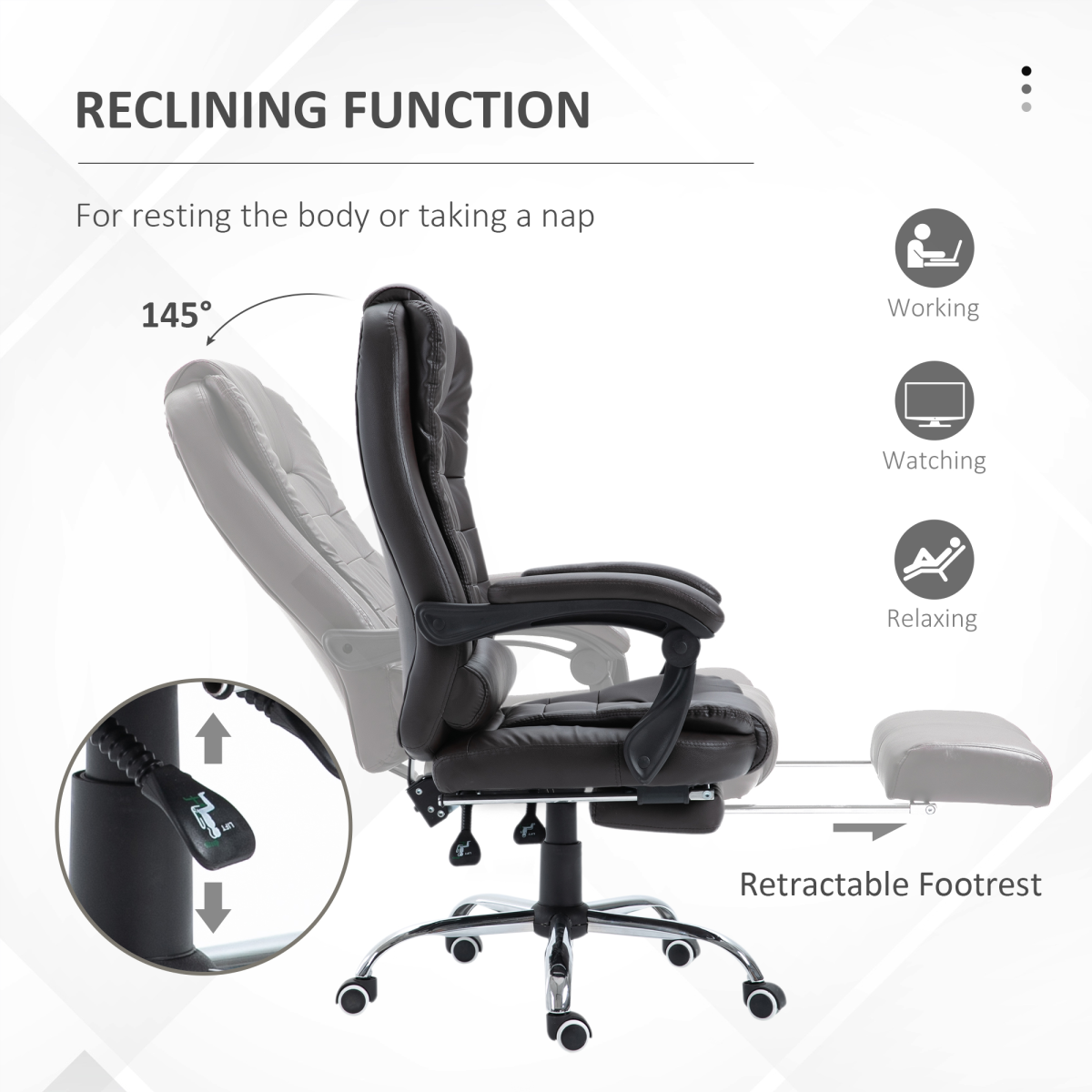 High Back Executive Office Chair Reclining Computer Chair with Swivel Wheel Brown