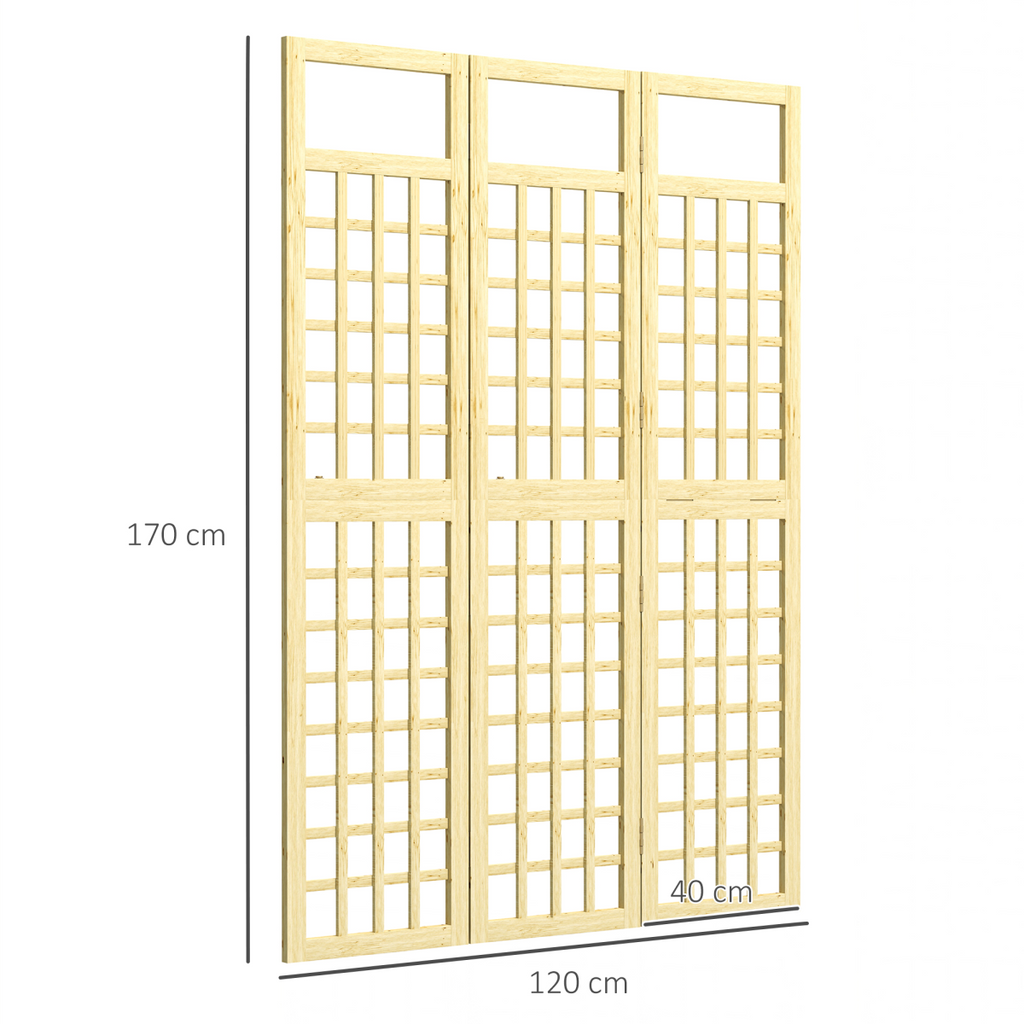 Outsunny 3-Panel Wooden Garden Privacy Screen, Natural Wood Finish