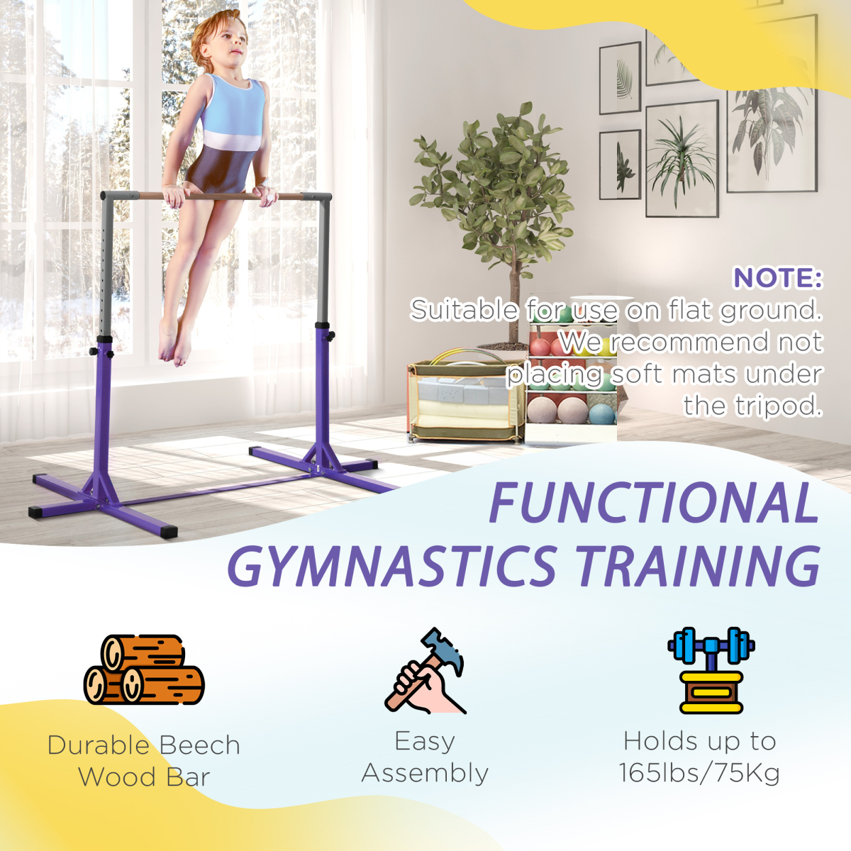 95-145 Hcm Professional Gymnastics Horizontal Bar For Kids Home Gym Fitness