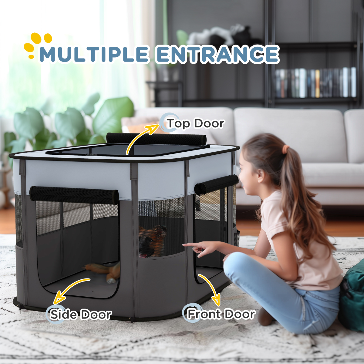PawHut Portable Dog Pen for Puppies, Rabbits, Kittens, Guinea Pigs - Grey