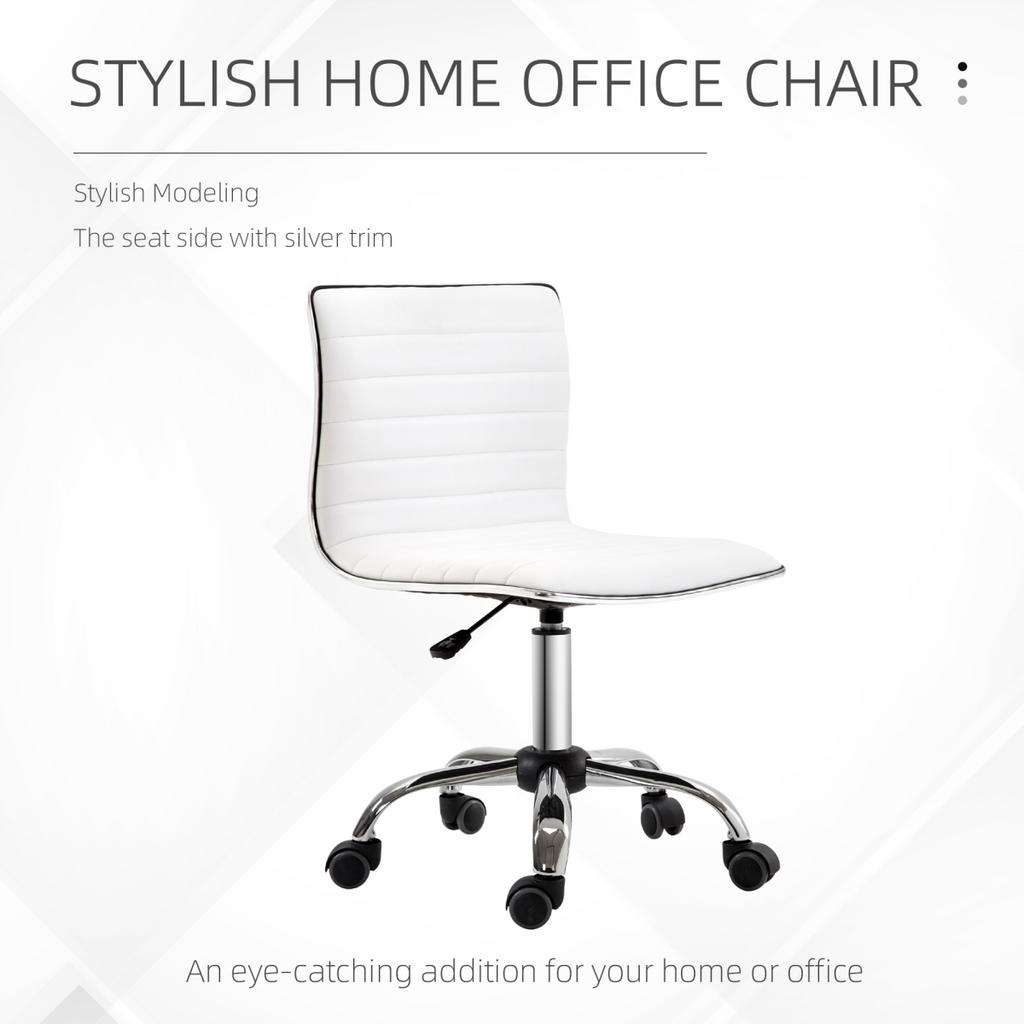 Armless Mid-Back Adjustable Office Chair 360 Swivel Ergonomic White HOMCOM
