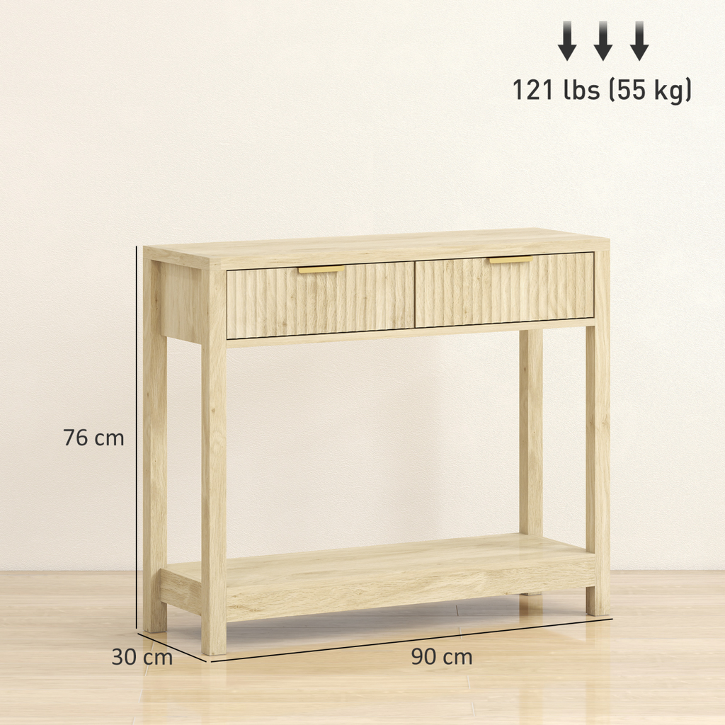 HOMCOM Modern Console Table with Fluted Panel Drawers, Narrow Hallway Table