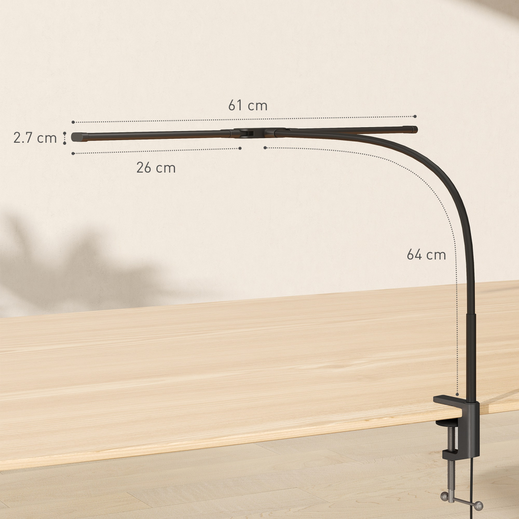 HOMCOM Double Head Table Lamp with 3 Colour Modes & 10 Dimmable, Black