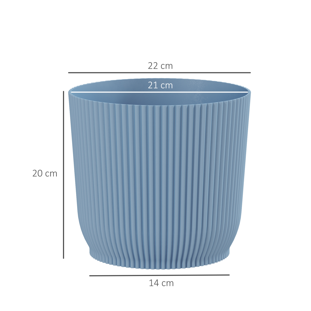 Outsunny Set of 2 Round Plant Pots Outdoor 22cm for Garden Decoration, Blue