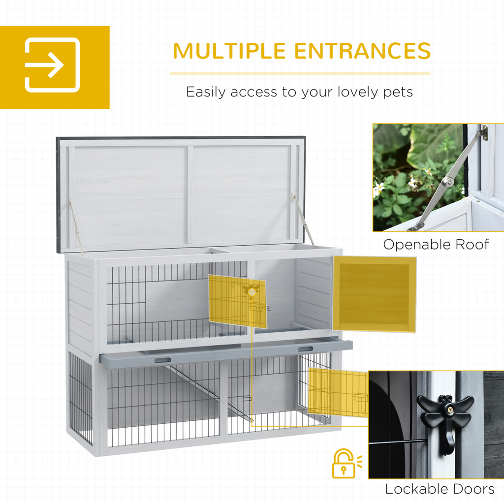 Rabbit Hutch and Run w/ Removable Tray Openable Top for Indoors & Outdoors Grey