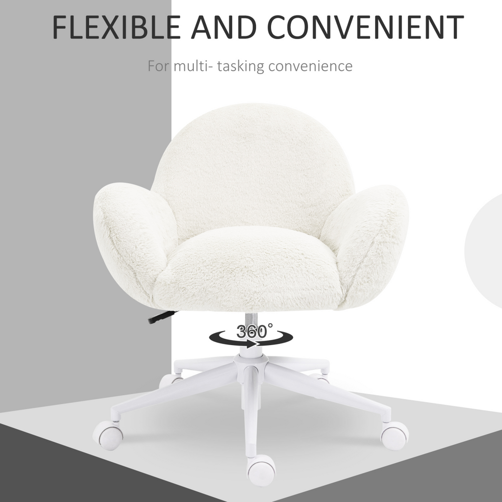 HOMCOM Fluffy Leisure Chair Office Chair with Backrest Wheels Cream White