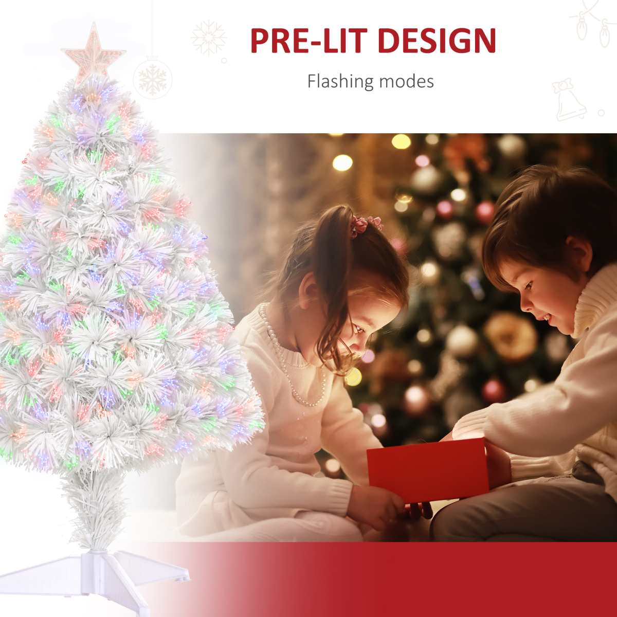 2.5FT Prelit Artificial Tabletop Christmas Tree with Fibre Table and Desk White