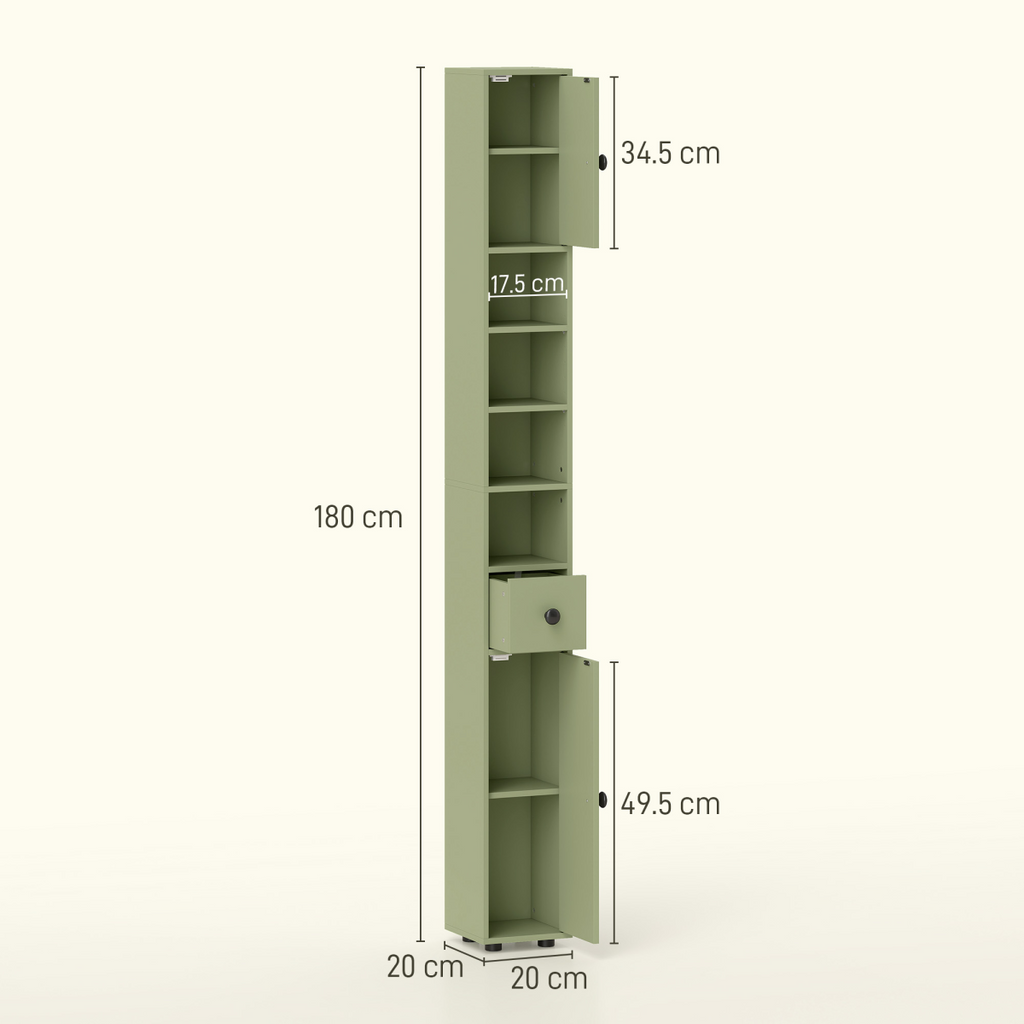 kleankin Slim Bathroom Cabinet, Toilet Roll Storage w/ Open Shelves, Green
