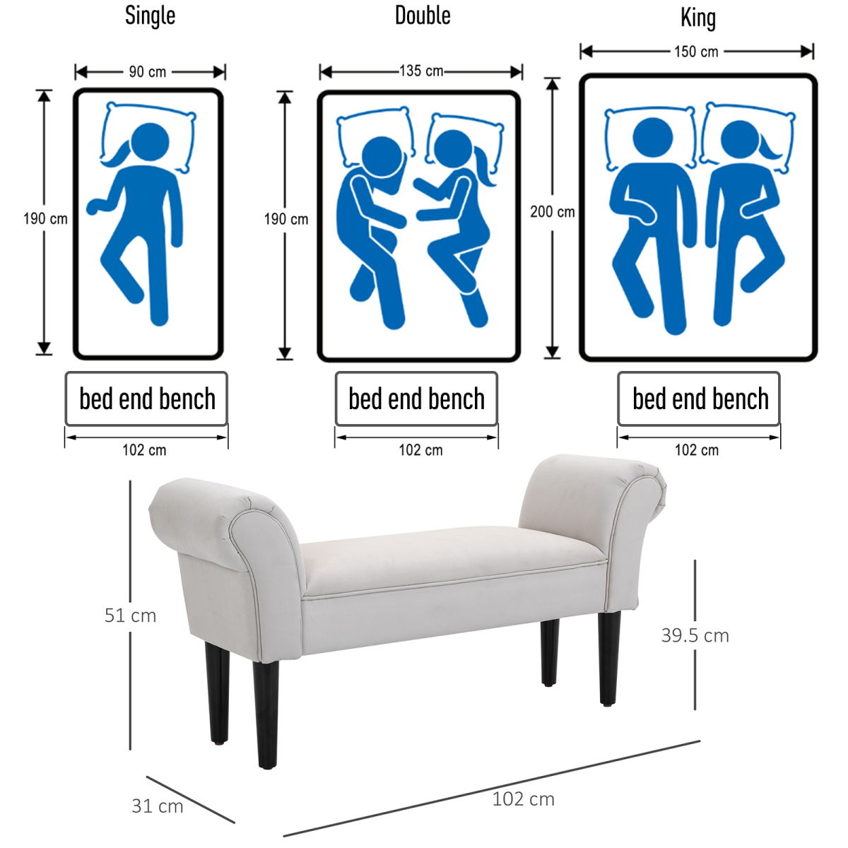 Elegant Flannelette Home End Bench Wood Legs Padding High Scrolled Ends