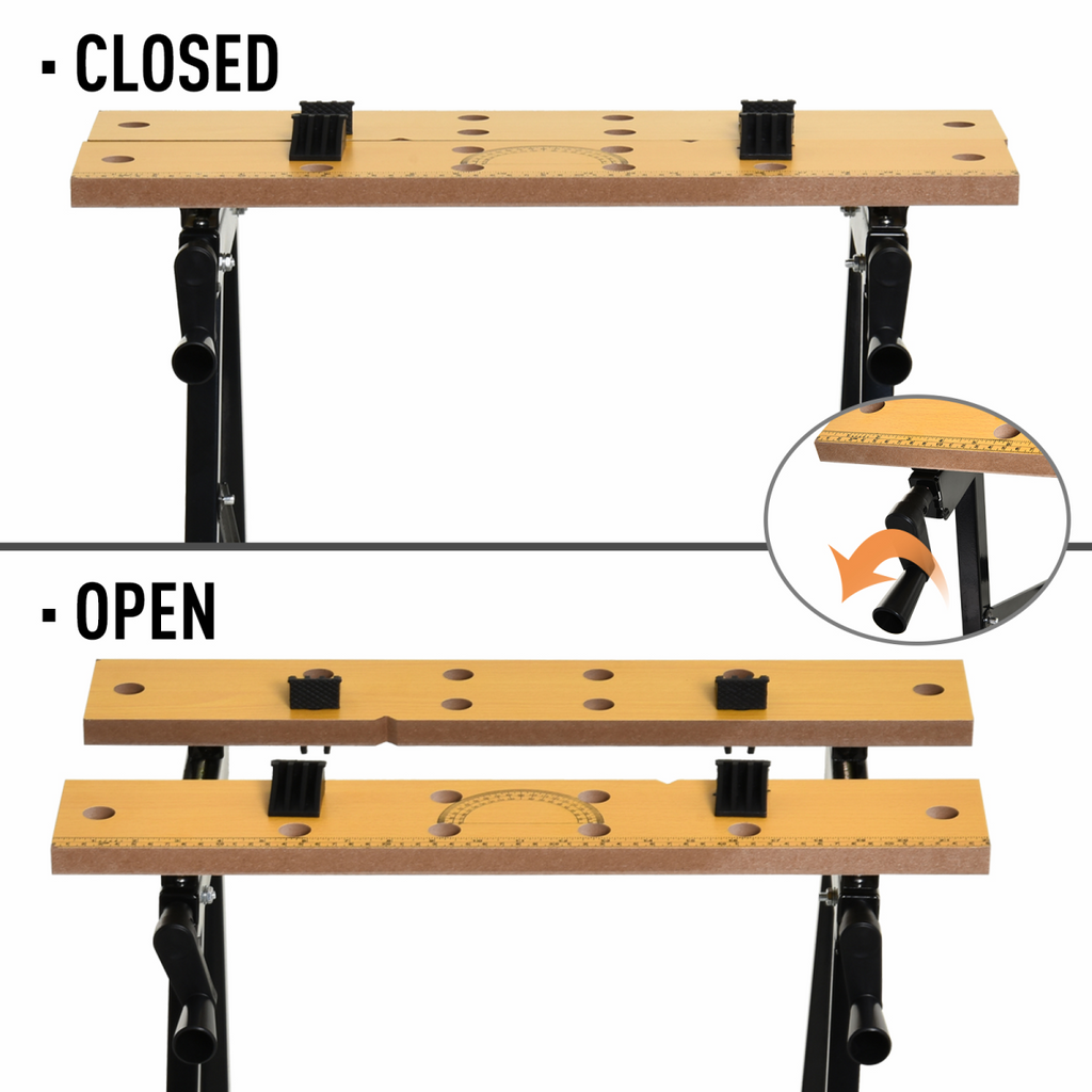 DURHAND MDF Top Portable Work Bench w Adjustable Clamps Black