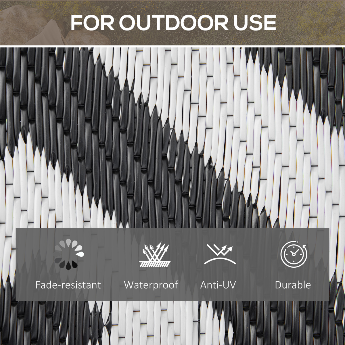 121x182cm Reversible Outdoor Rug Portable Plastic Straw RV  Outsunny