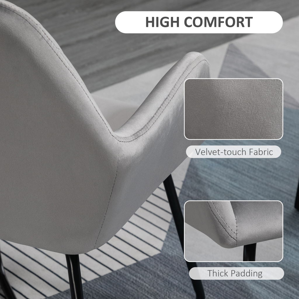 Modern Accent Chair Velvet-Feel Upholstered Lounge Armchair Metal Base Grey