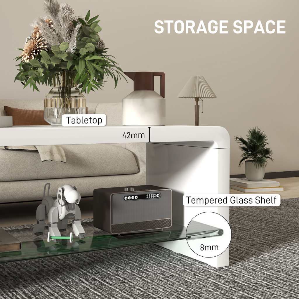 HOMCOM High Gloss Storage Coffee Table, Centre Table for Living Room, White