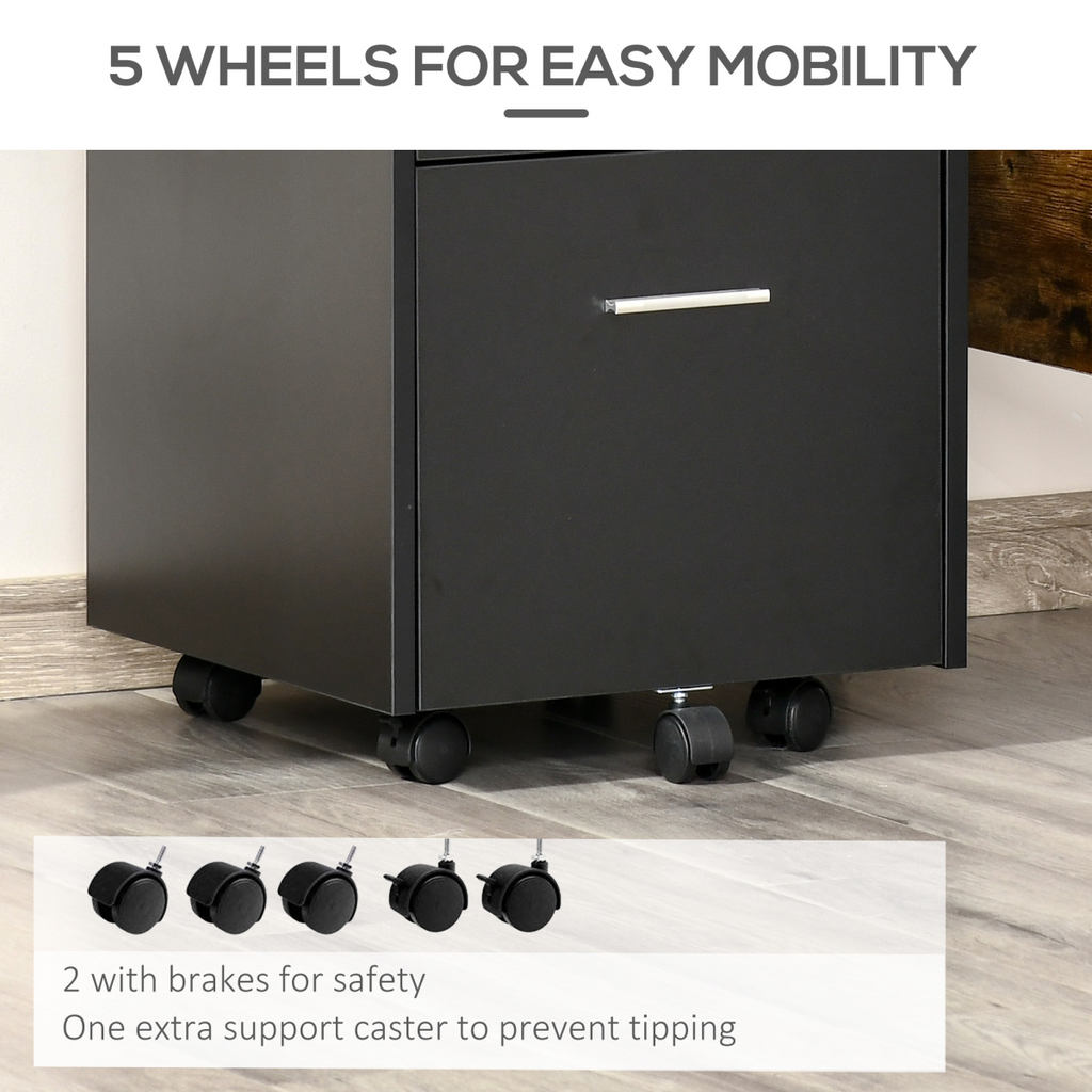 Mobile File Cabinet Lockable Documents Storage w/ 5 Wheels Black Vinsetto