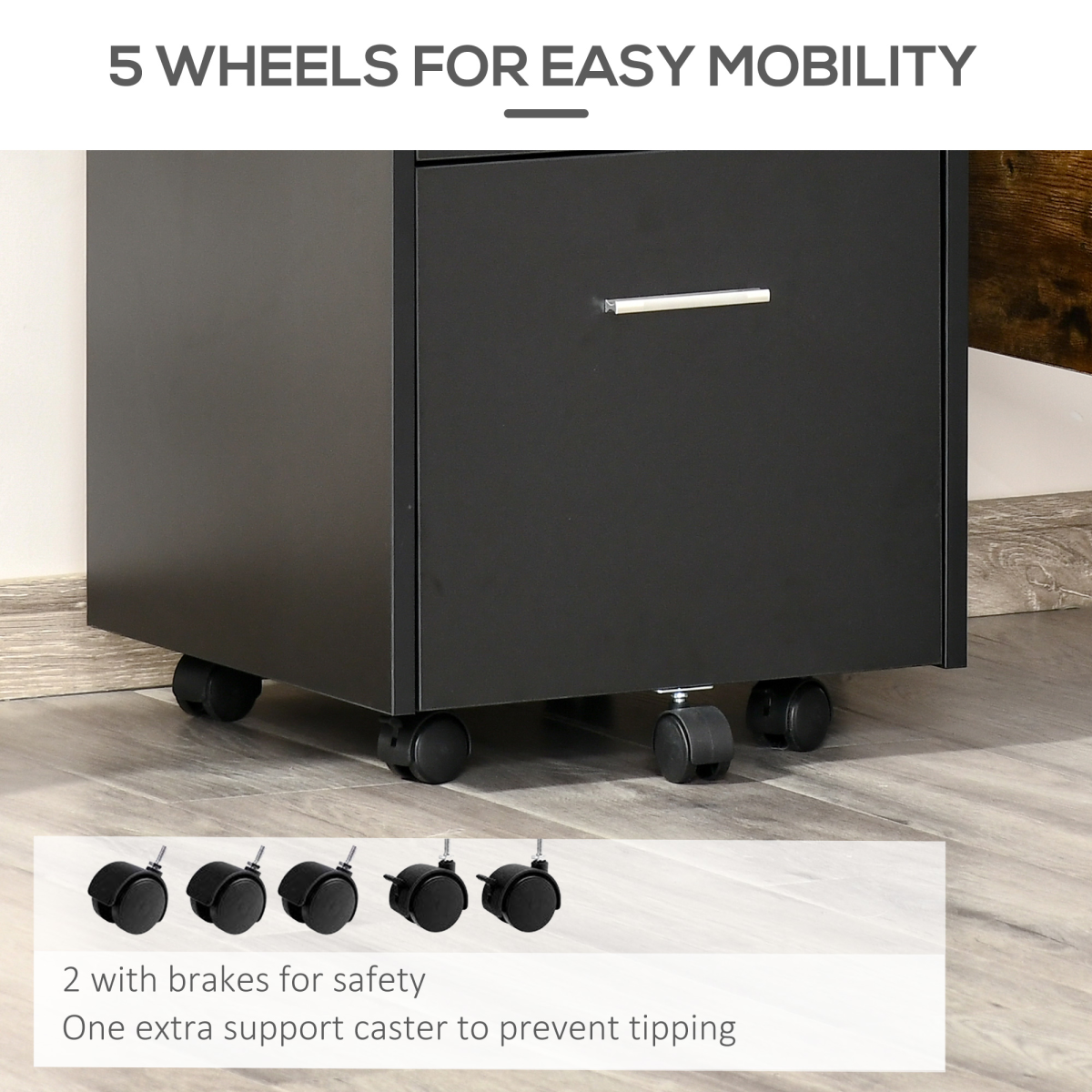 Mobile File Cabinet Lockable Documents Storage w/ 5 Wheels Black Vinsetto