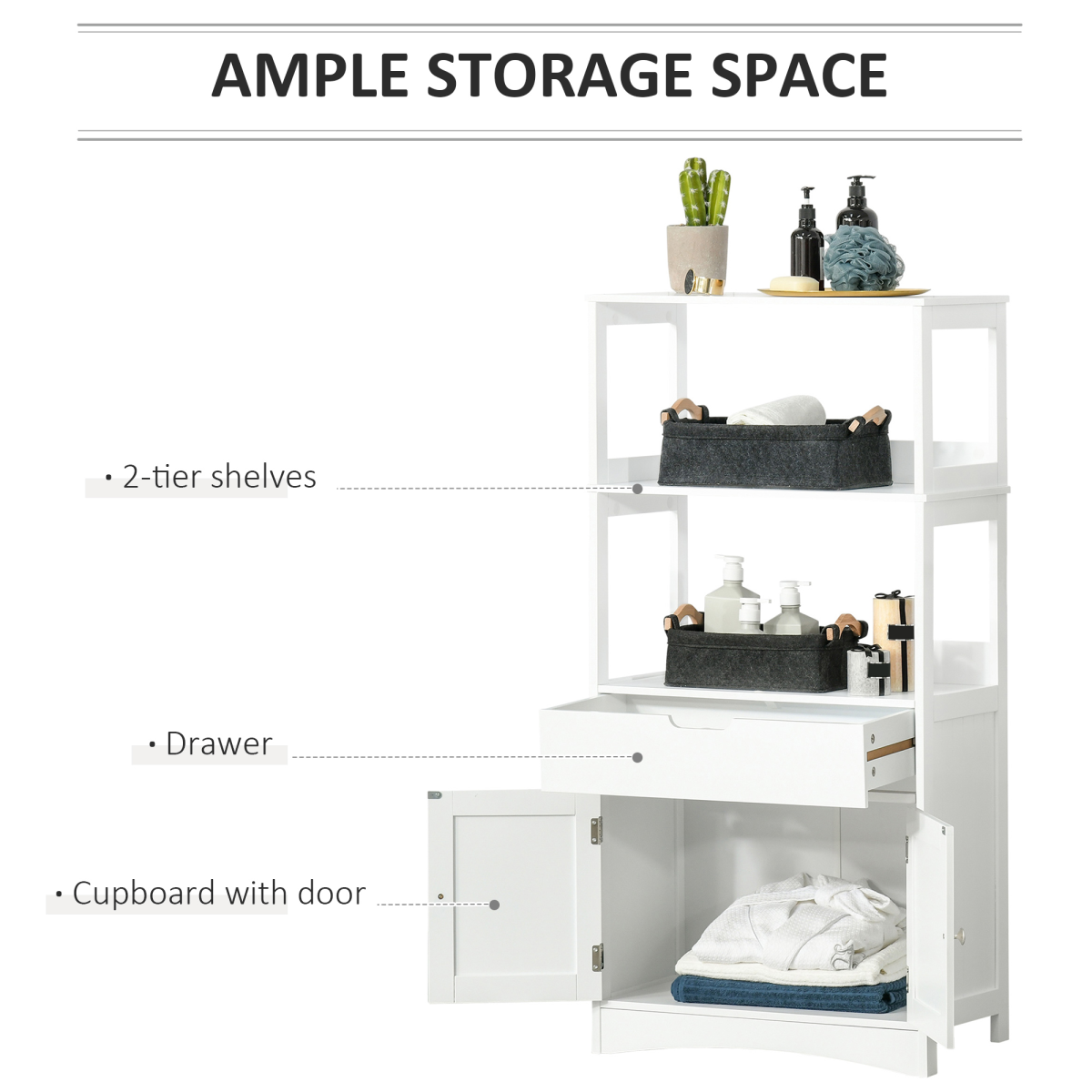 kleankin Bathroom Floor Storage Cabinet Kitchen Sideboard Standing Unit  Doors