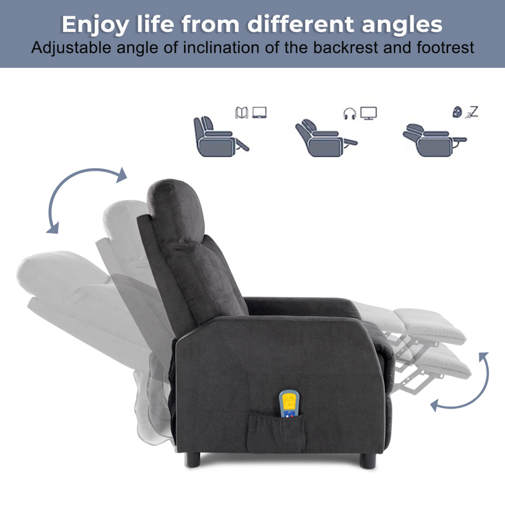 Fabric With 6-Point Massage Heating Function Electric Recliner Black