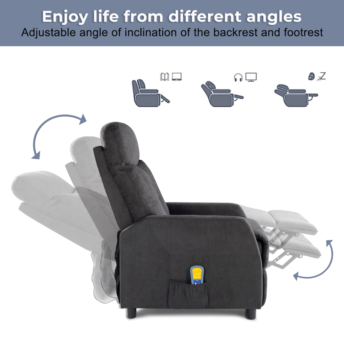 Fabric With 6-Point Massage Heating Function Electric Recliner Black