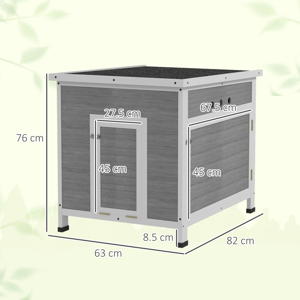 PawHut Wooden Duck House, Poultry Coop with Double Doors, Openable Roof, Grey