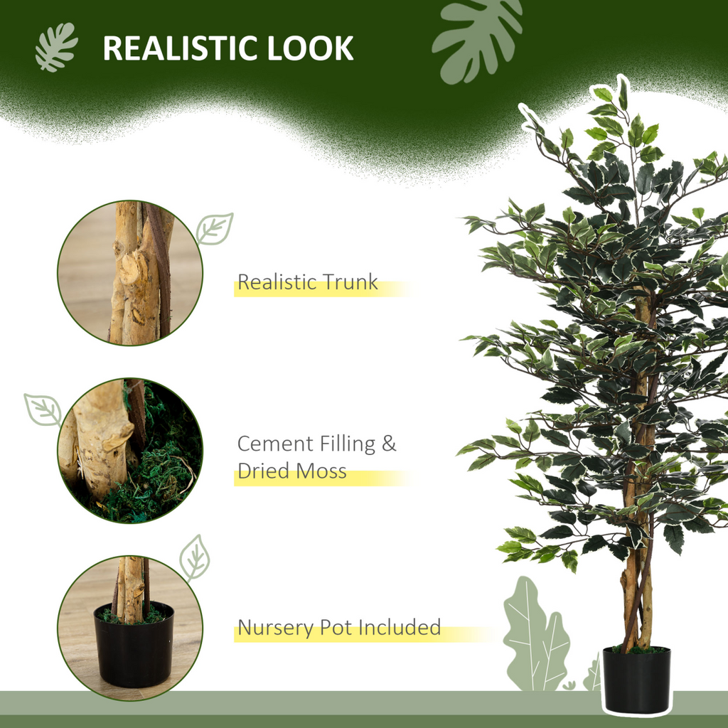 HOMCOM Artificial Ficus Tree with Lifelike Leaves and Natural Trunks Green