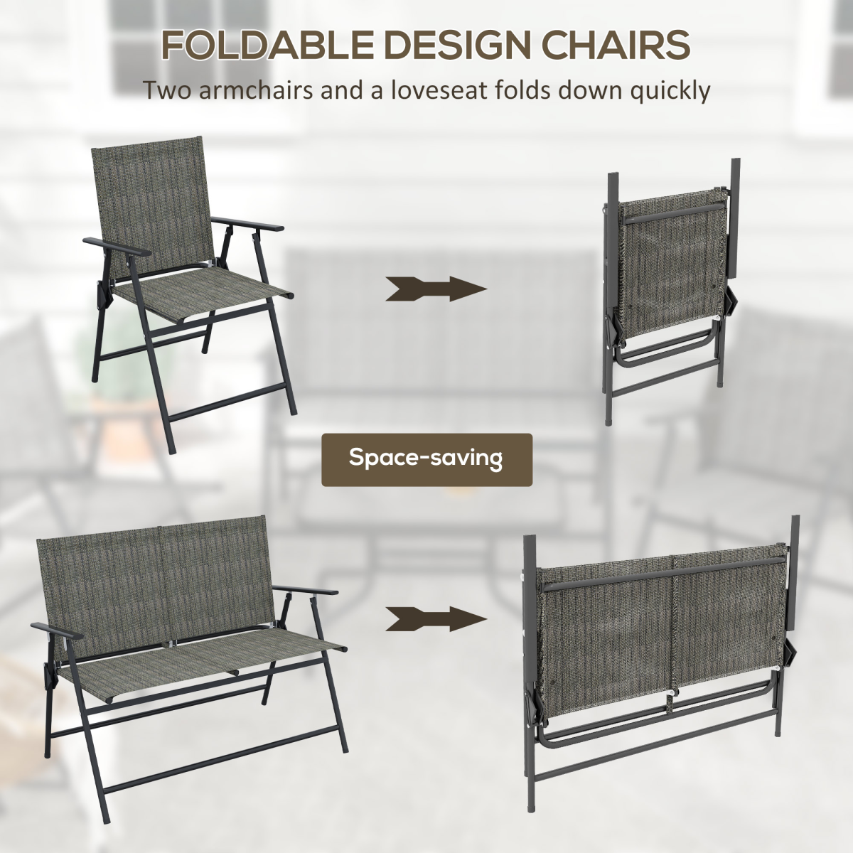 Outsunny Patio Furniture Set, Garden Set with Table, Foldable Chairs, a Loveseat
