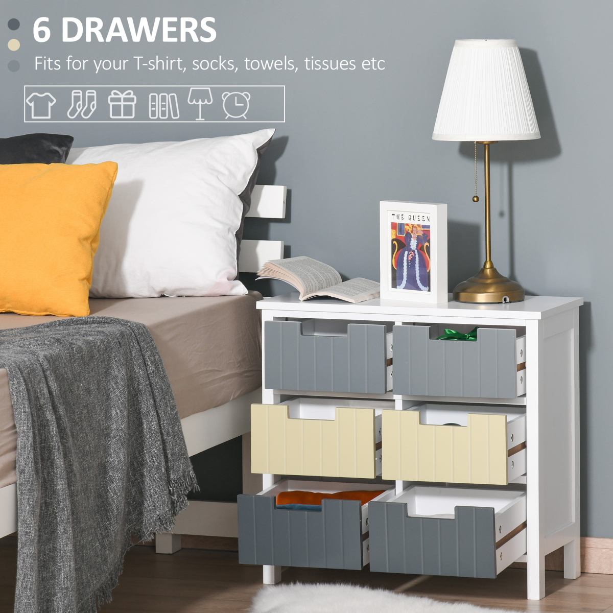 Simple Chest of 6 Drawers Storage Cabinet for Dining & Living Room