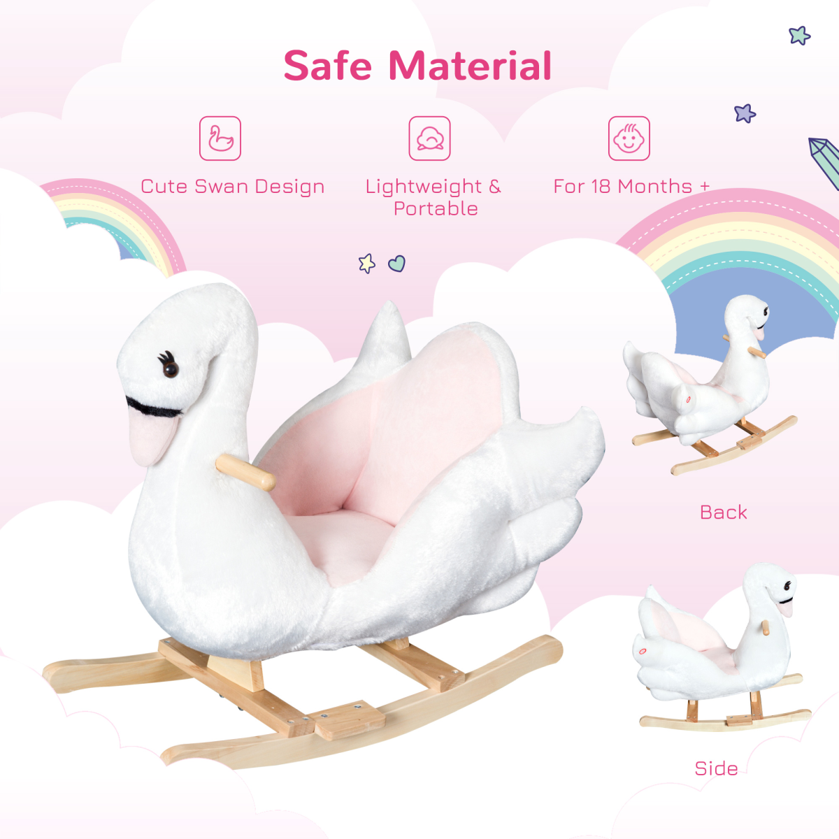 Kids Rocking Horse Ride On Swan Toy with Music Safety Seat for Toddler HOMCOM