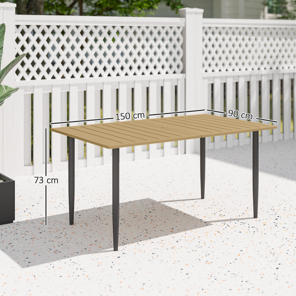 Outsunny Garden Dining Table for 6 Person with Parasol Hole, Brown