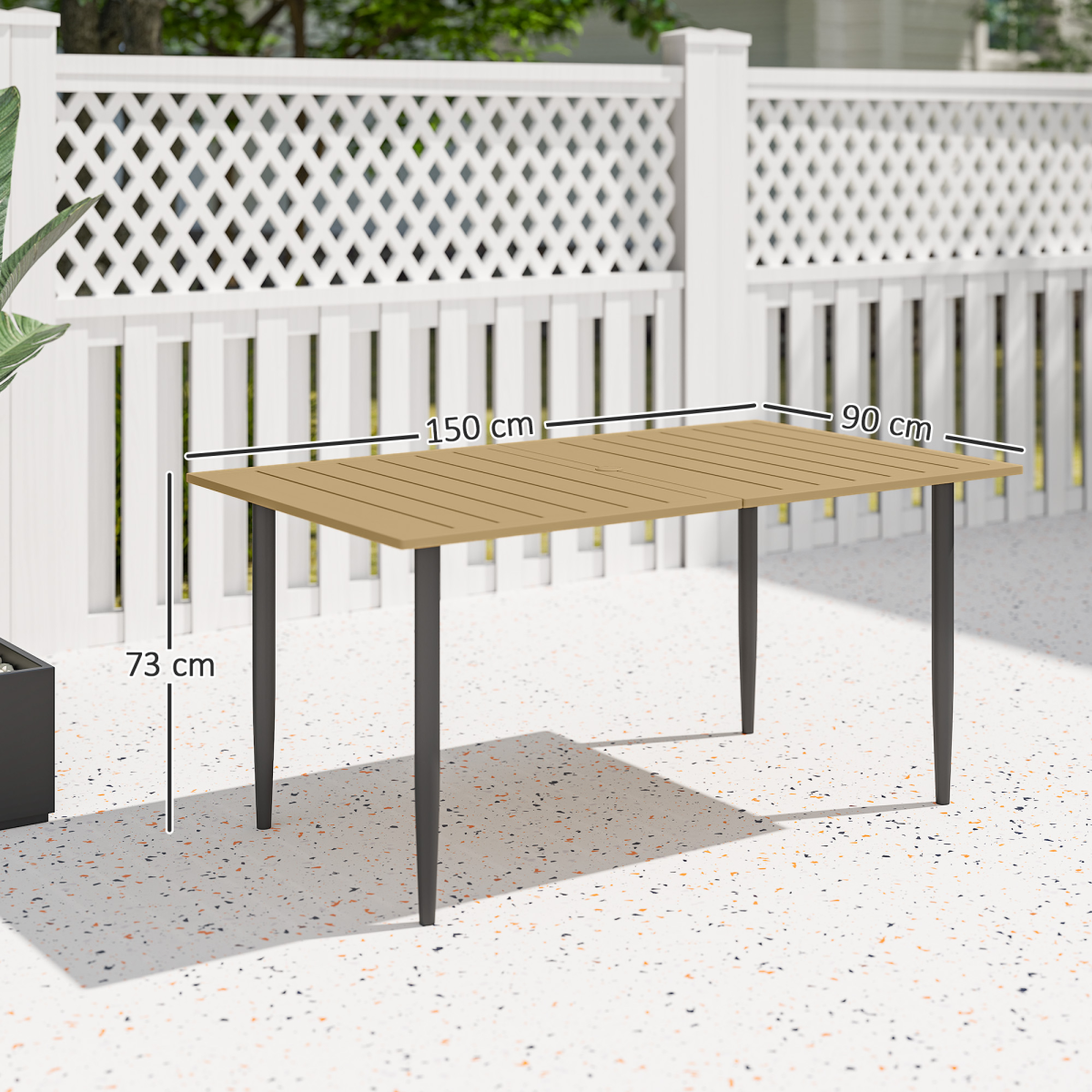 Outsunny Garden Dining Table for 6 Person with Parasol Hole, Brown