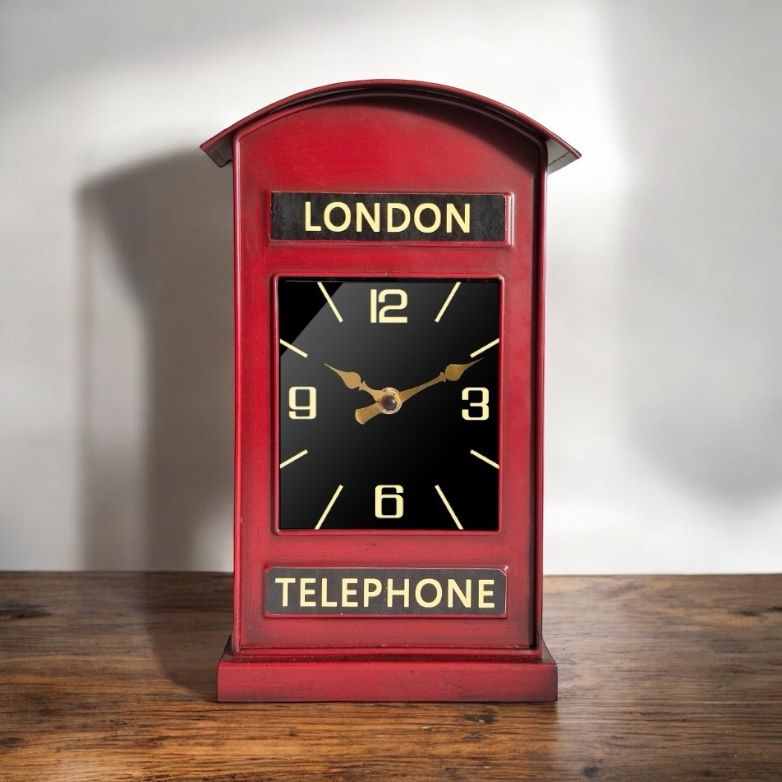 Stylish & Modern Red London Telephone Box Mantel Clock