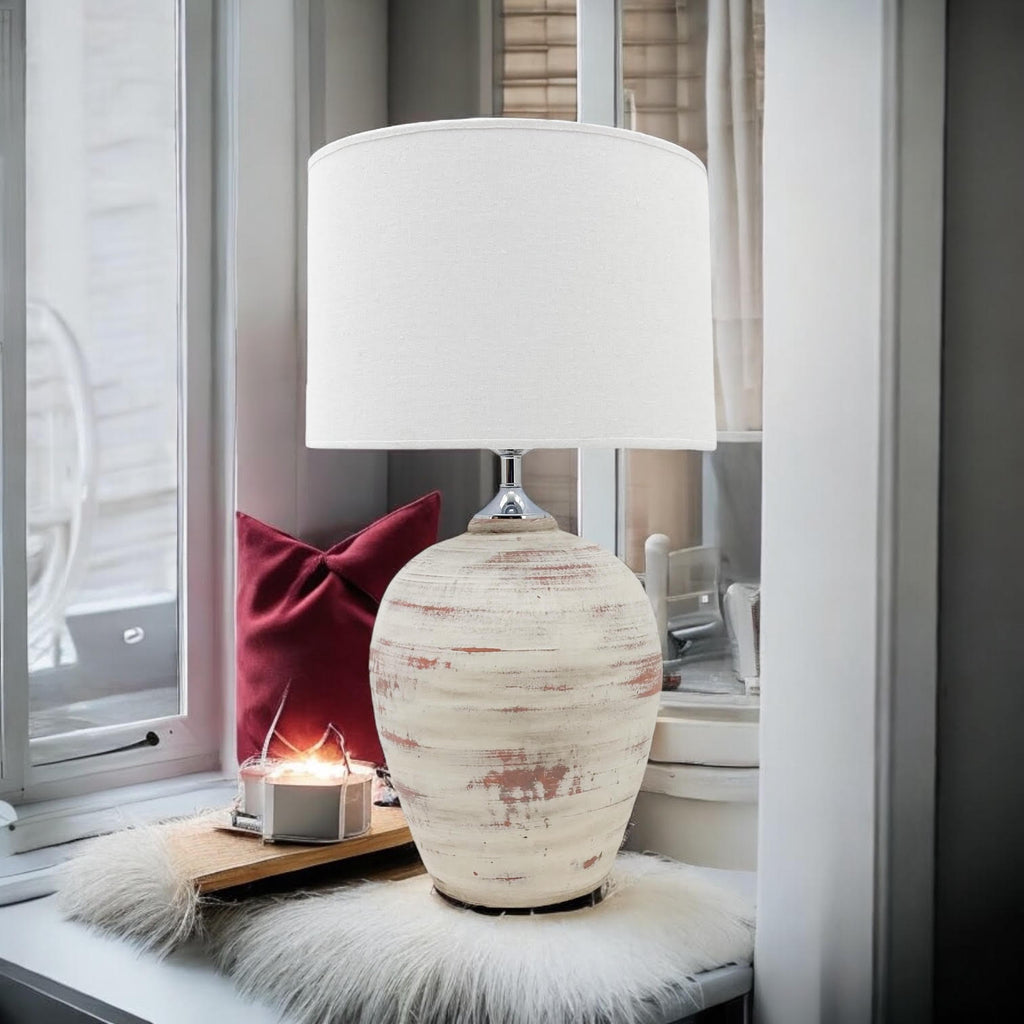 AcaciaHome Elegant Ceramic Table Lamp with Fabric Drum Shade (61cm Cream Lamp)
