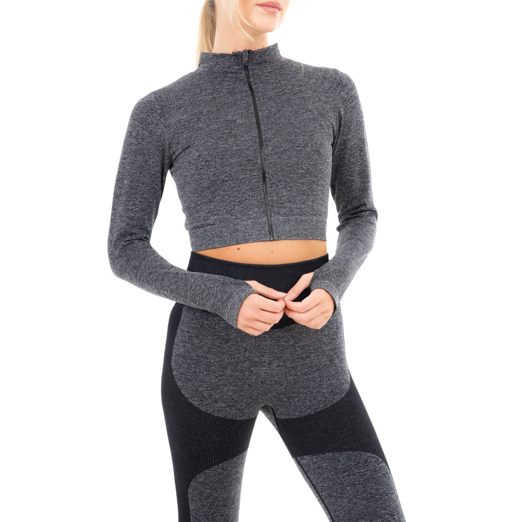 Marl With Rib Seamless Jacket Black M