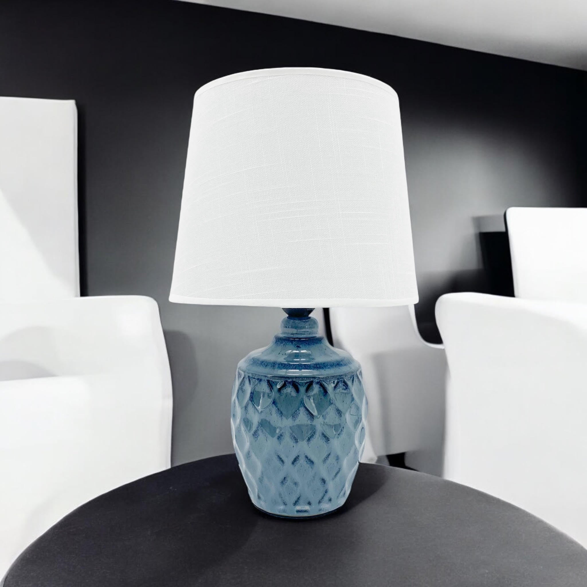 AcaciaHome Sophisticated and Durable 40cm Blue Ceramic Table Lamp with White Drum