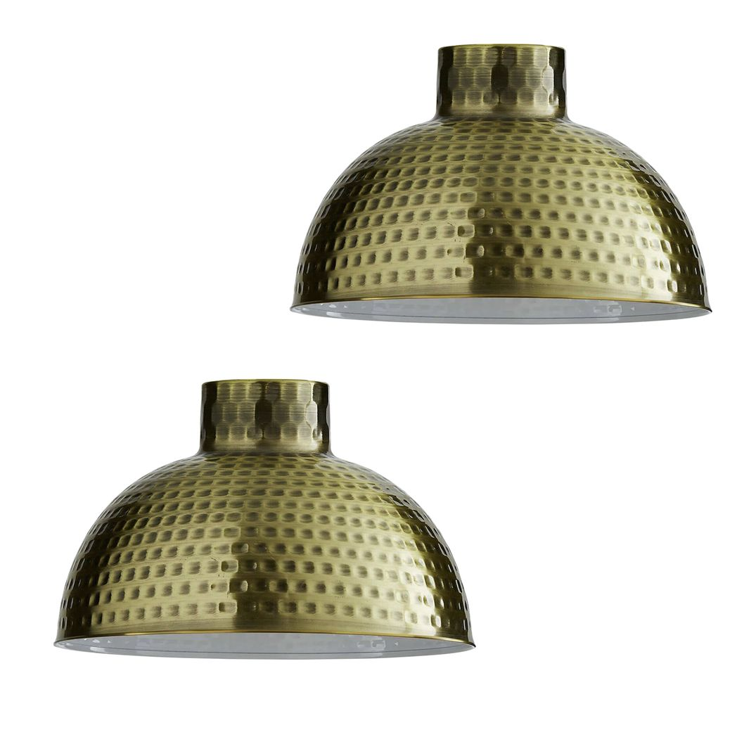 2 Pack Green Brass Retro Easy Fit Lamp Light Shade E27 Base Pendant Metal 26cm
