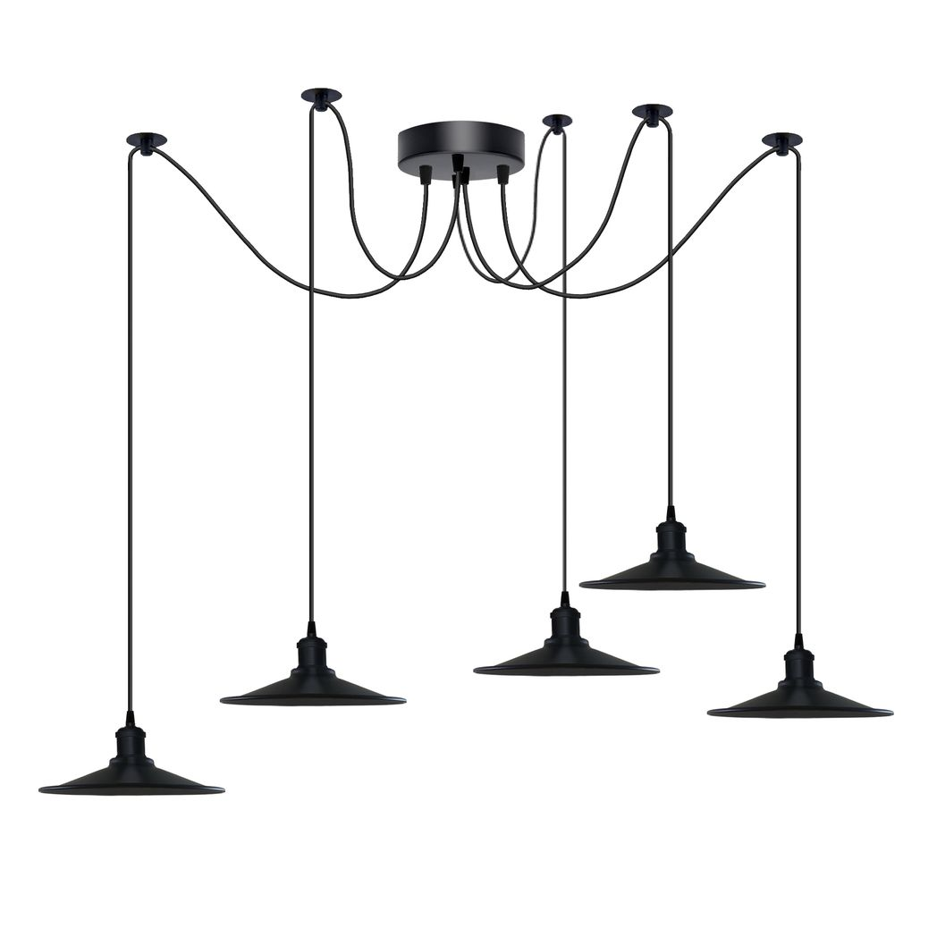 Black Vintage 5 Head Cone shaped shade Ceiling Pendant Light Fitting