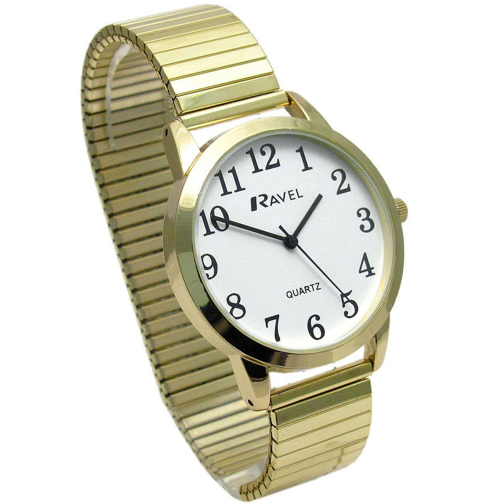 Ravel Men's Bold Number White Dial Gold Expander Bracelet Watch R0232.02.1