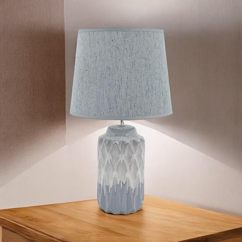AcaciaHome Cute Grey Two-Tone Ceramic Table Lamp with White Drum Shade (43CM)