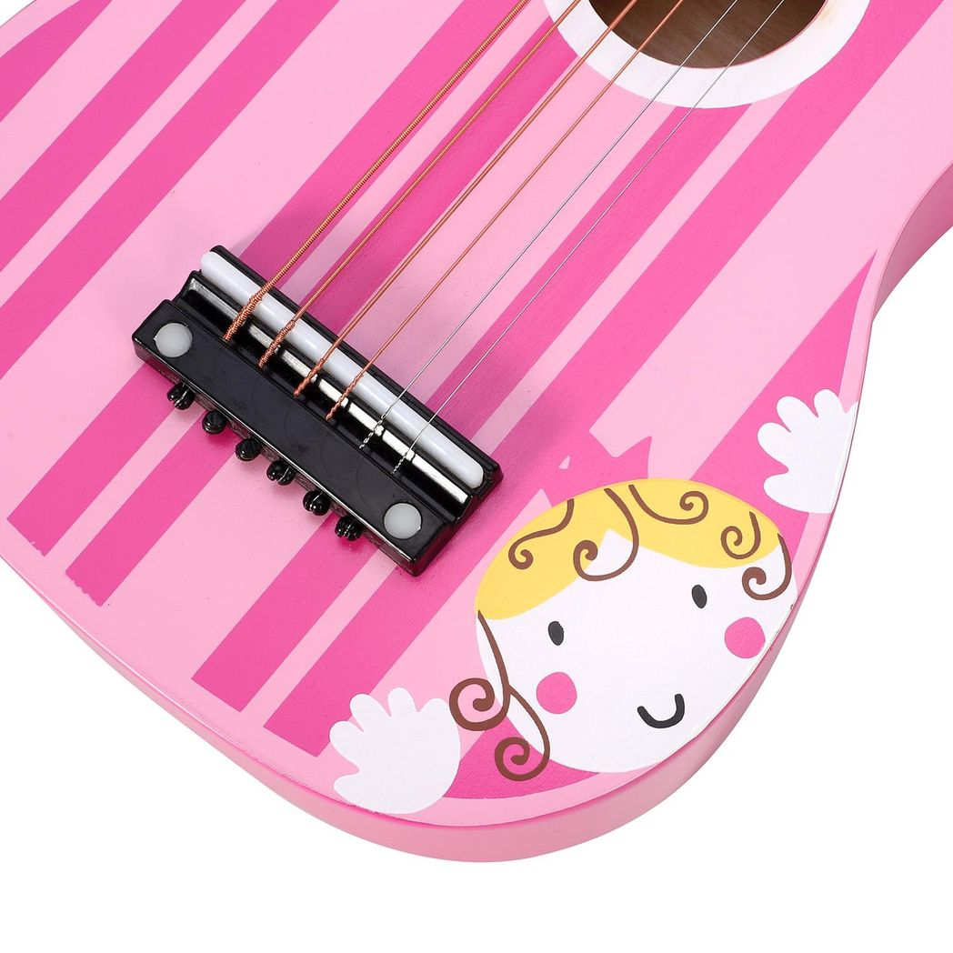 SOKA Wooden Pink Striped Guitar Musical Instrument Pretend Play Music Toy