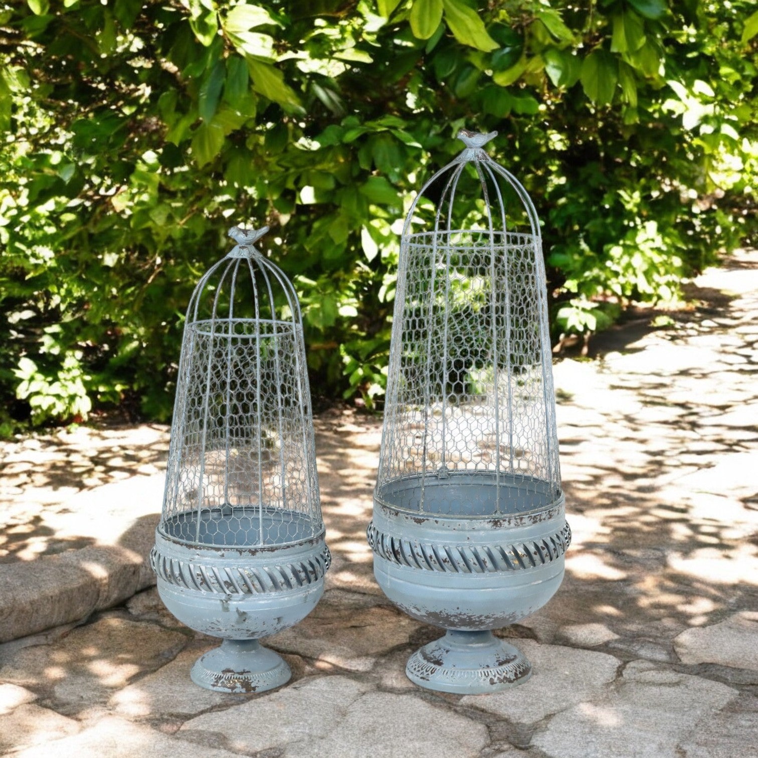 83/70cm Cream Metal Set 2 Plant Stands