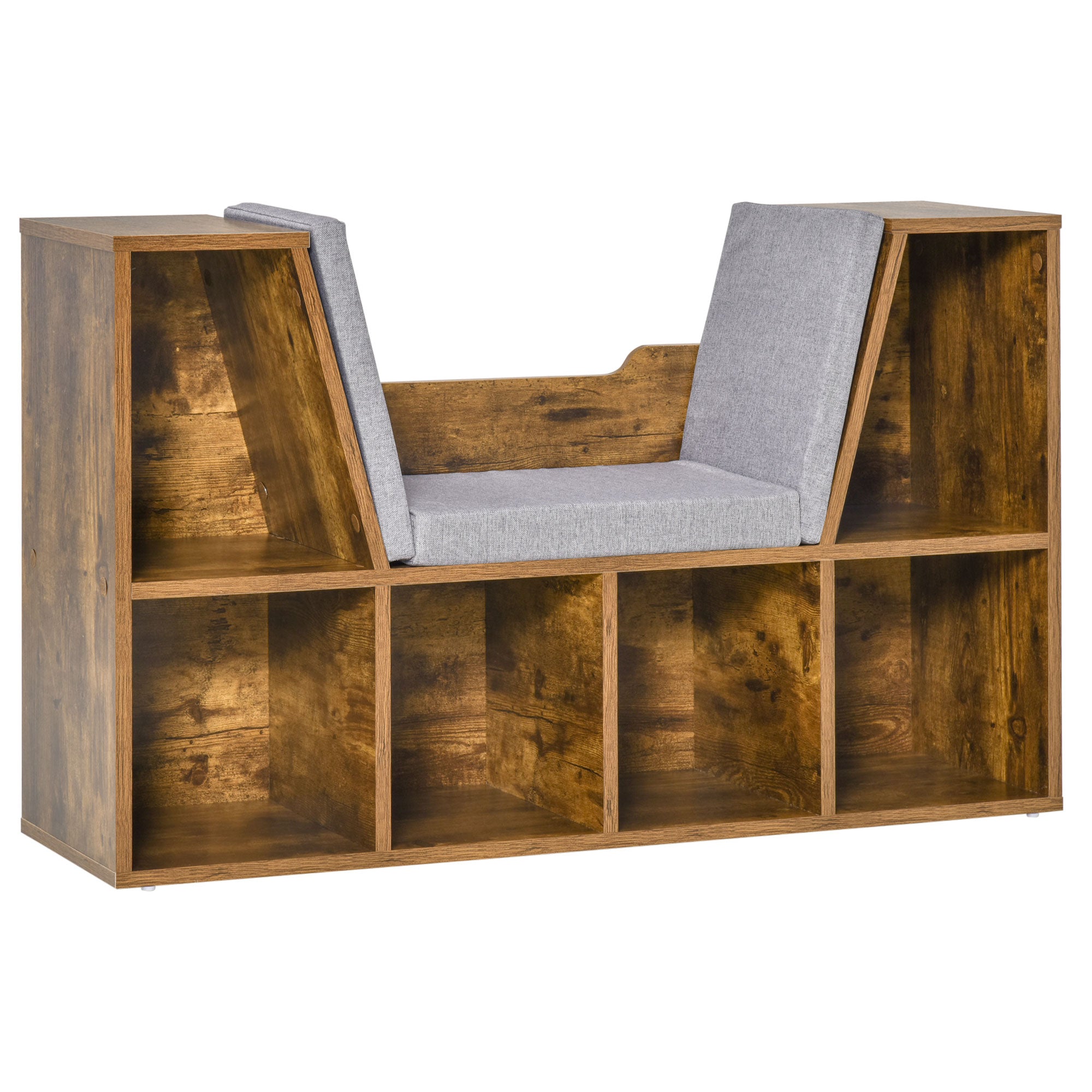 Bookcase Storage Reading Seat Unit Kids Adults Six Cubes Brown