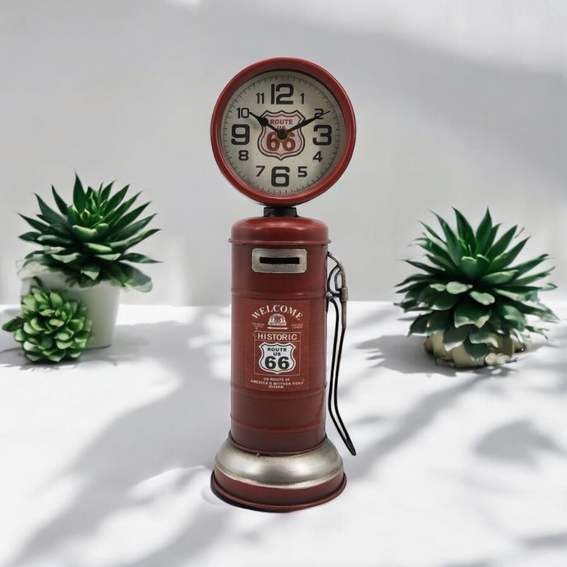 AcaciaHome Unique & Classic Route 66 Red Petrol Pump Mantel Clock
